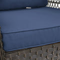 3 Pieces Conversation Set, Outdoor Wicker Rocker Swivel Patio Bistro Set, Rocking Chair With Glass Top Side Table,Navy Blue Yes Complete Patio Set Navy Blue Seats 2 Weather Resistant Frame Garden & Outdoor Retro,Vintage Complete Patio Sets Hdpe Metal