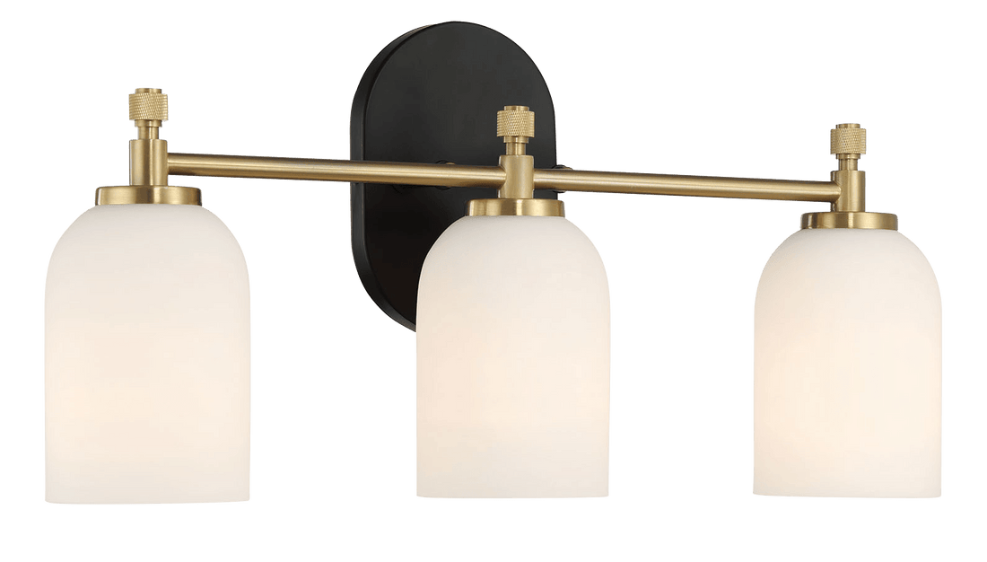 Meadows Three Lights Vanity Brushed Gold Bathroom Wall Light For Bathroom Over Mirror 20.5"W 10.125"H 5.5"E With White Frosted Glass Black Base Frosted Shade,Frosted Glass Gold,Gold Bathroom