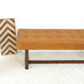 Cameron Tan Leather Bench Brown,Tan Brown Genuine Leather Brown Mid Century Modern Foam Genuine Leather,Solid Wood