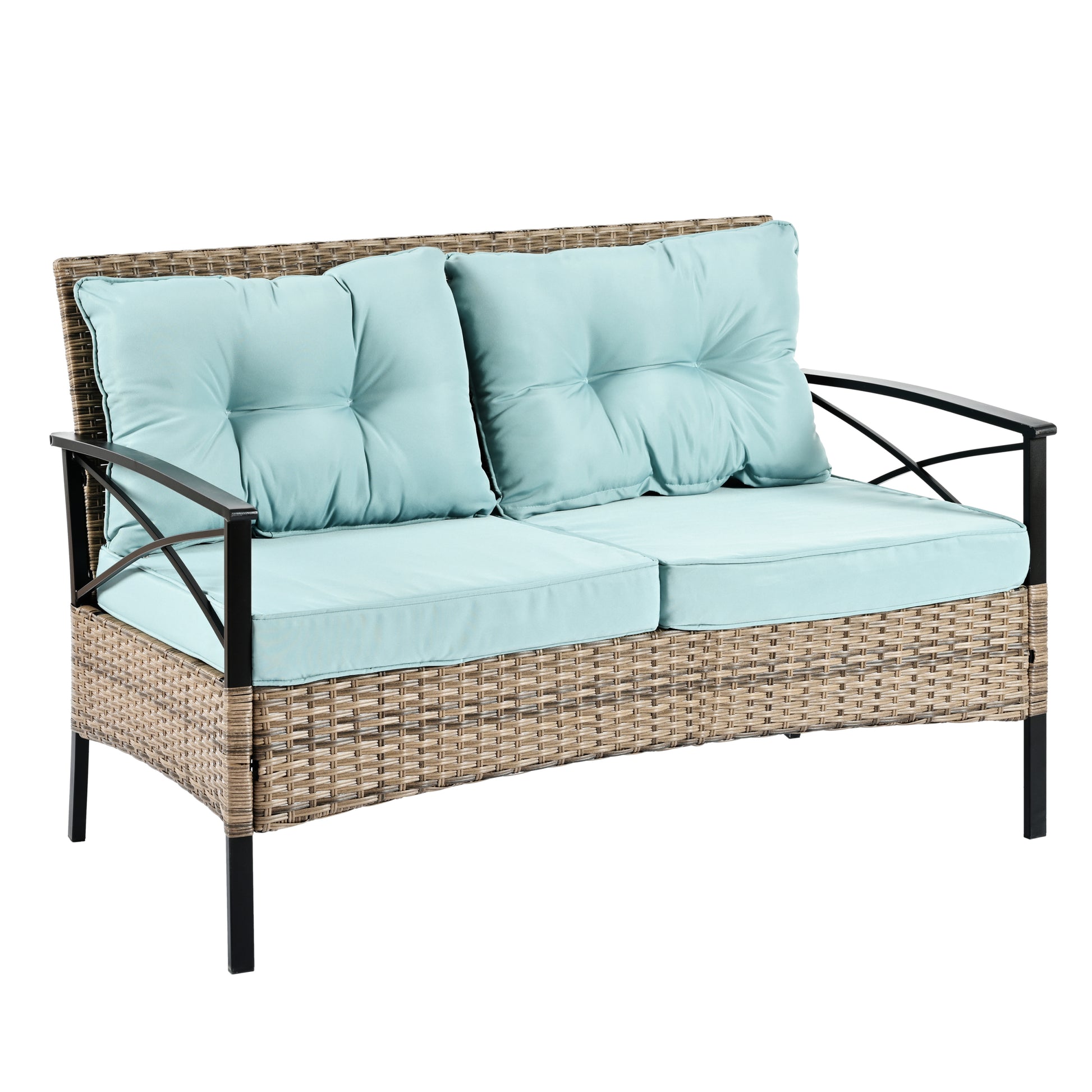 Patio Furniture, Outdoor Furniture, Seasonal Pe Wicker Furniture, Four Set Wicker Furniture With Black Metal Table Yes Brown Seats 4 Pe Rattan Iron Waterproof Fabric
