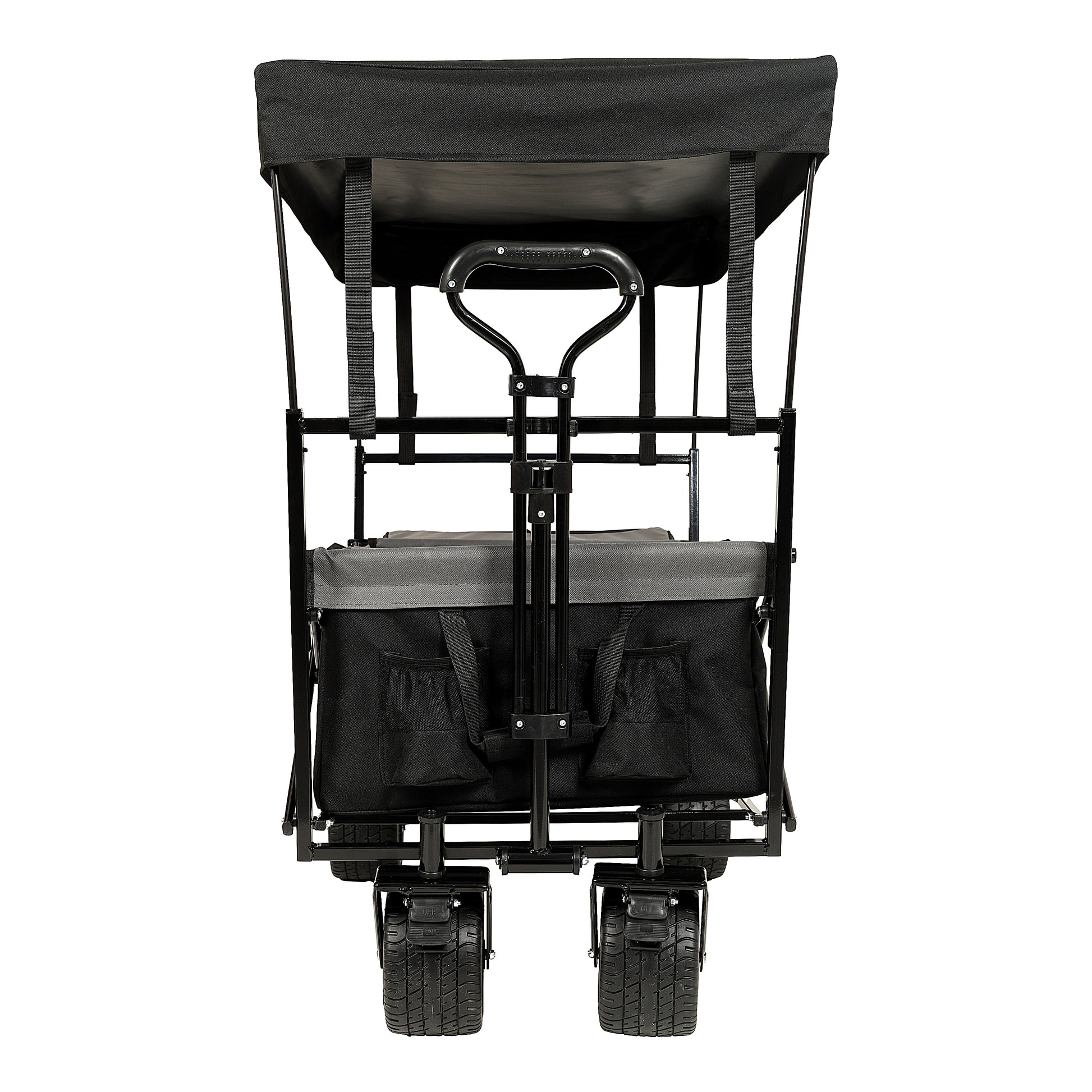 480Lbs Collapsible Wagon With Canopy,Wagon Stroller With 7" All Terrain Wheels, Lightweight Foldable Wagon, Large Capacity For Camping, Shopping, Sports, And Garden Use,Black With Mosquito Net Black