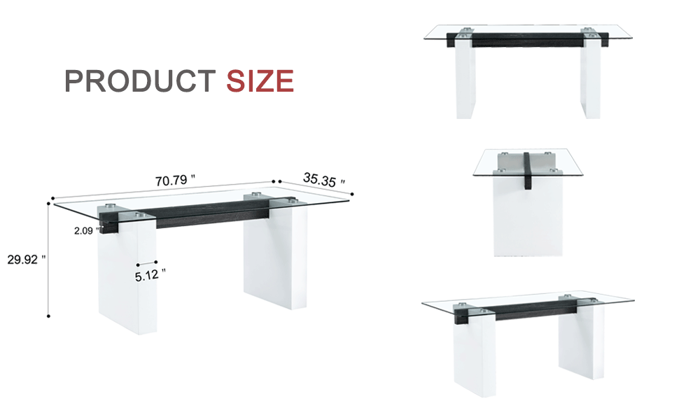 Large Modern Rectangular Table With 0.4 Inch Patterned Tabletop And Large Mdf Table Legs, Suitable For Kitchen, Dining Room, And Living Room 71 "* 35.4" * 30 " White Mdf Glass