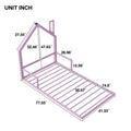 Twin Size Metal Floor Bed With House Shaped Headboard, Pink Box Spring Not Required Twin Pink Metal Bedroom Bed Frame Metal