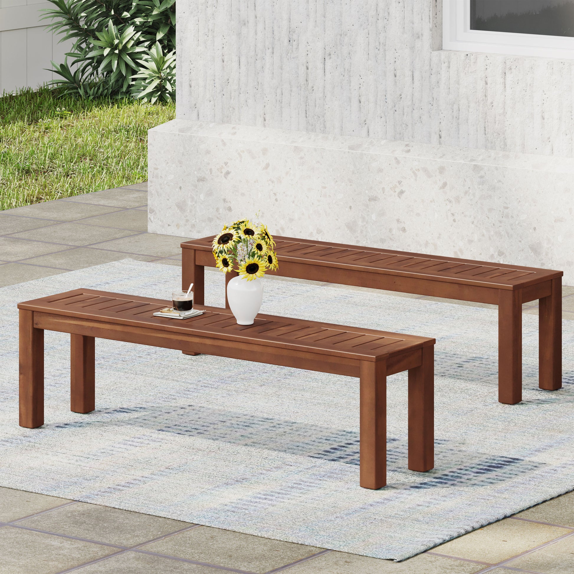 Manila 61.75'' Bench Set Of 2 Dark Brown Wood