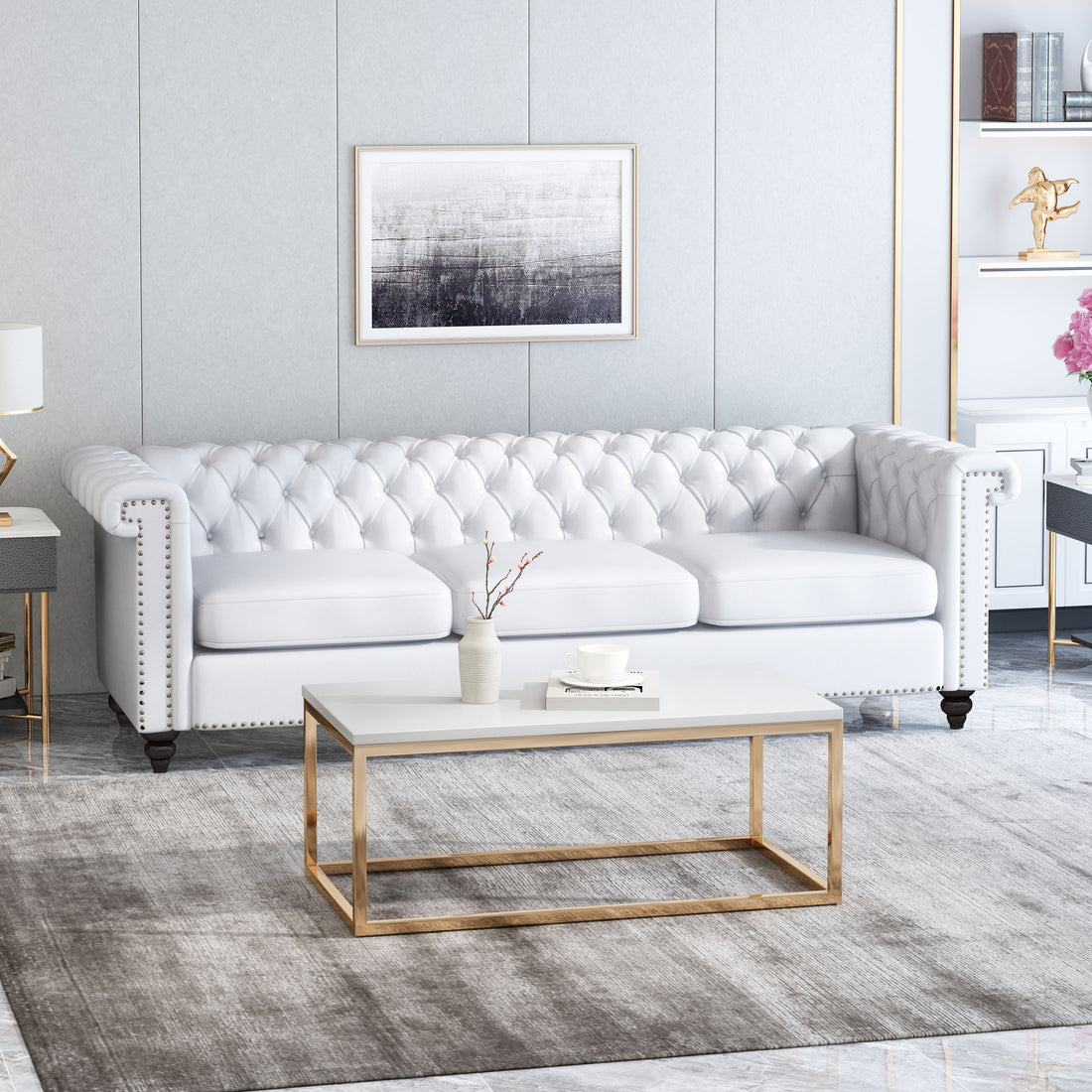 Sofa 3 Seater White Pu