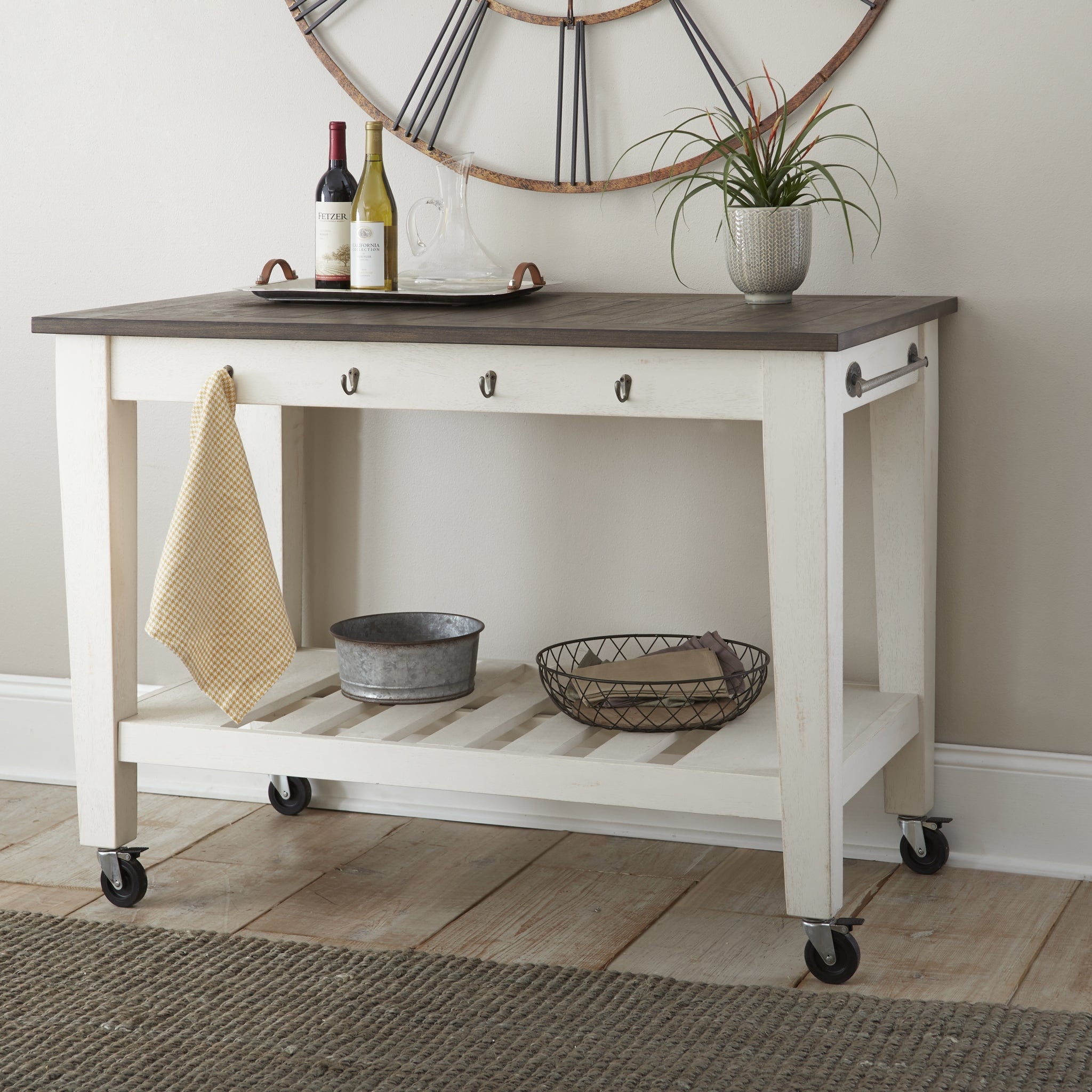 Cayla Kitchen Cart Two Tone White Wood