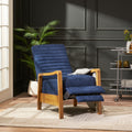 Fabric Wood Hand Manual Club Recliner Navy Blue Fabric