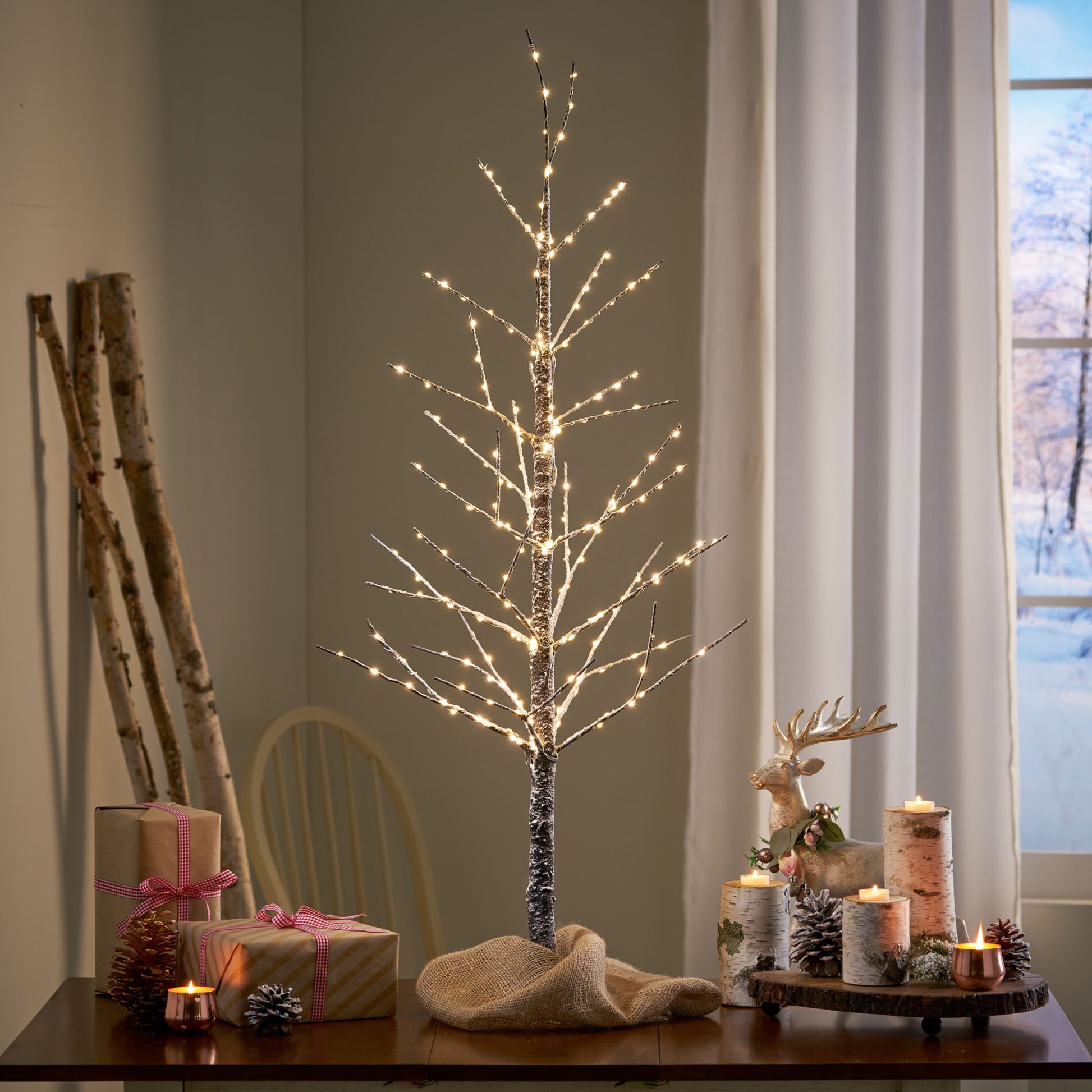 4Ft Paper Led Tree Brown Iron