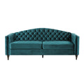 Mirod Comfy 3 Seat Sofa With Wooden Legs, Retro Style For Living Room Teal Velvet 3 Seat