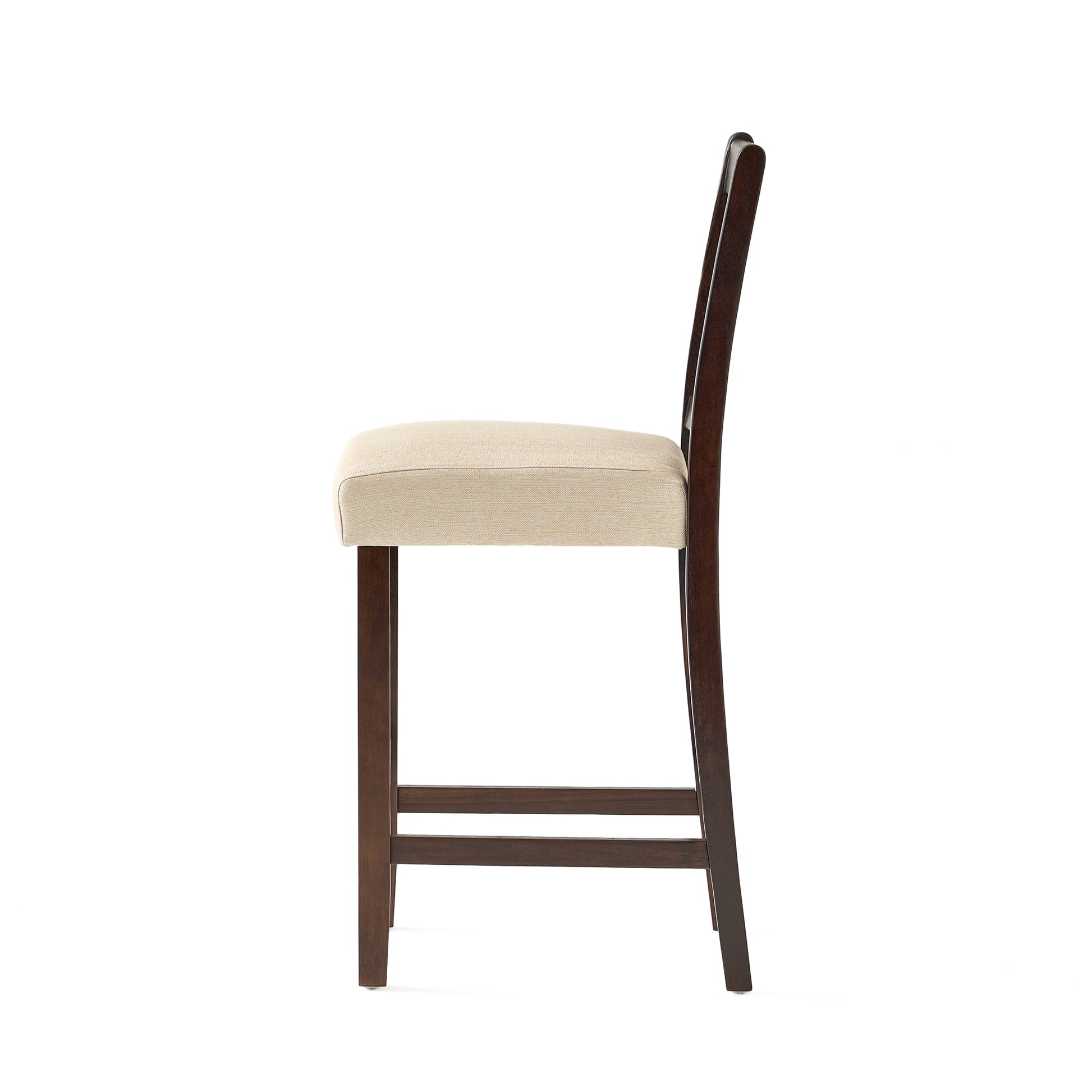 Counter Height Chair With 5Cm Cushion Set Of 2 Mahogany Beige Velvet