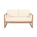 Outdoor Acacia Wood Loveseat And Coffee Table Set With Cushions, Brown Wash, Beige Brown Acacia Wood