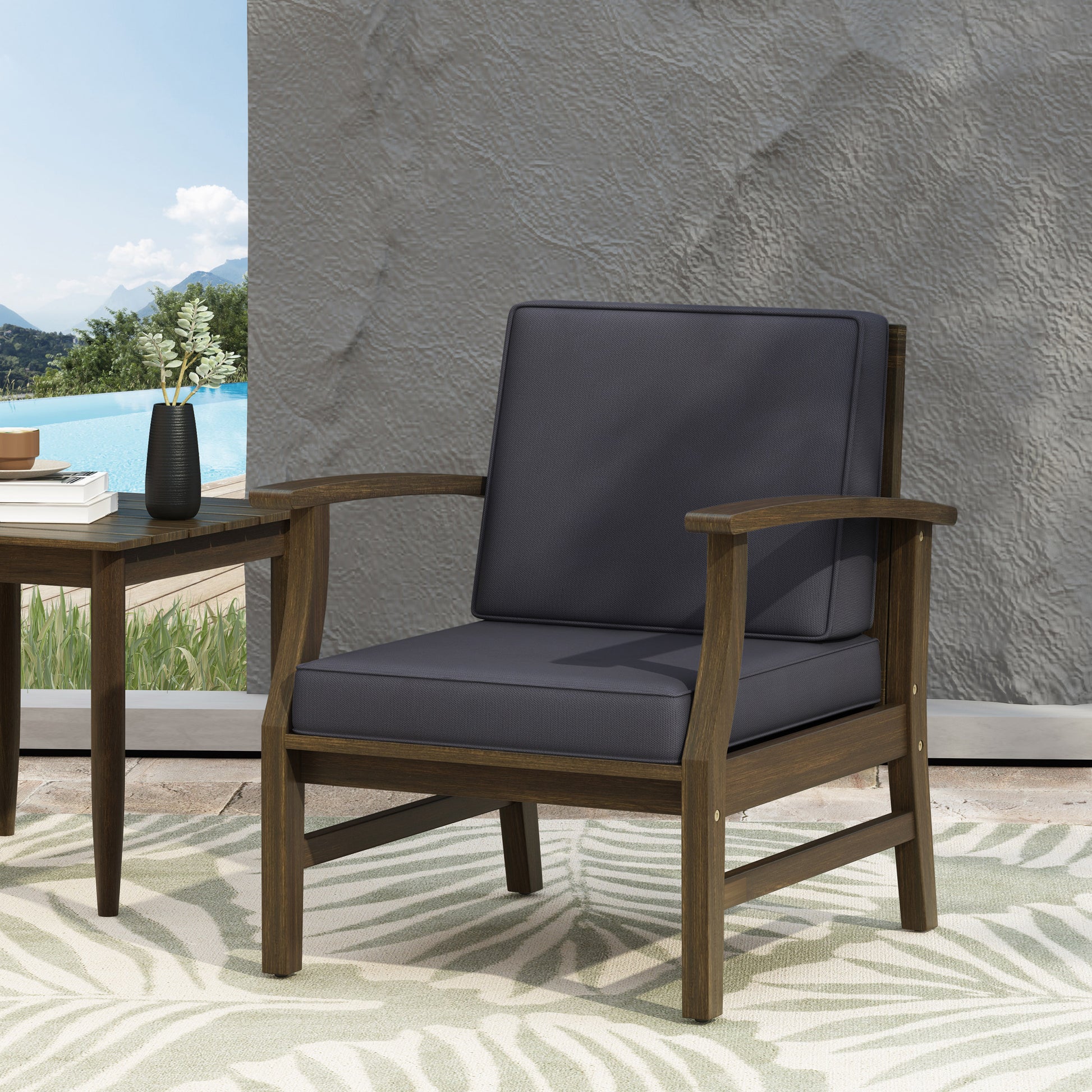 Perla Club Chair, Dark Grey Dark Grey Acacia Wood