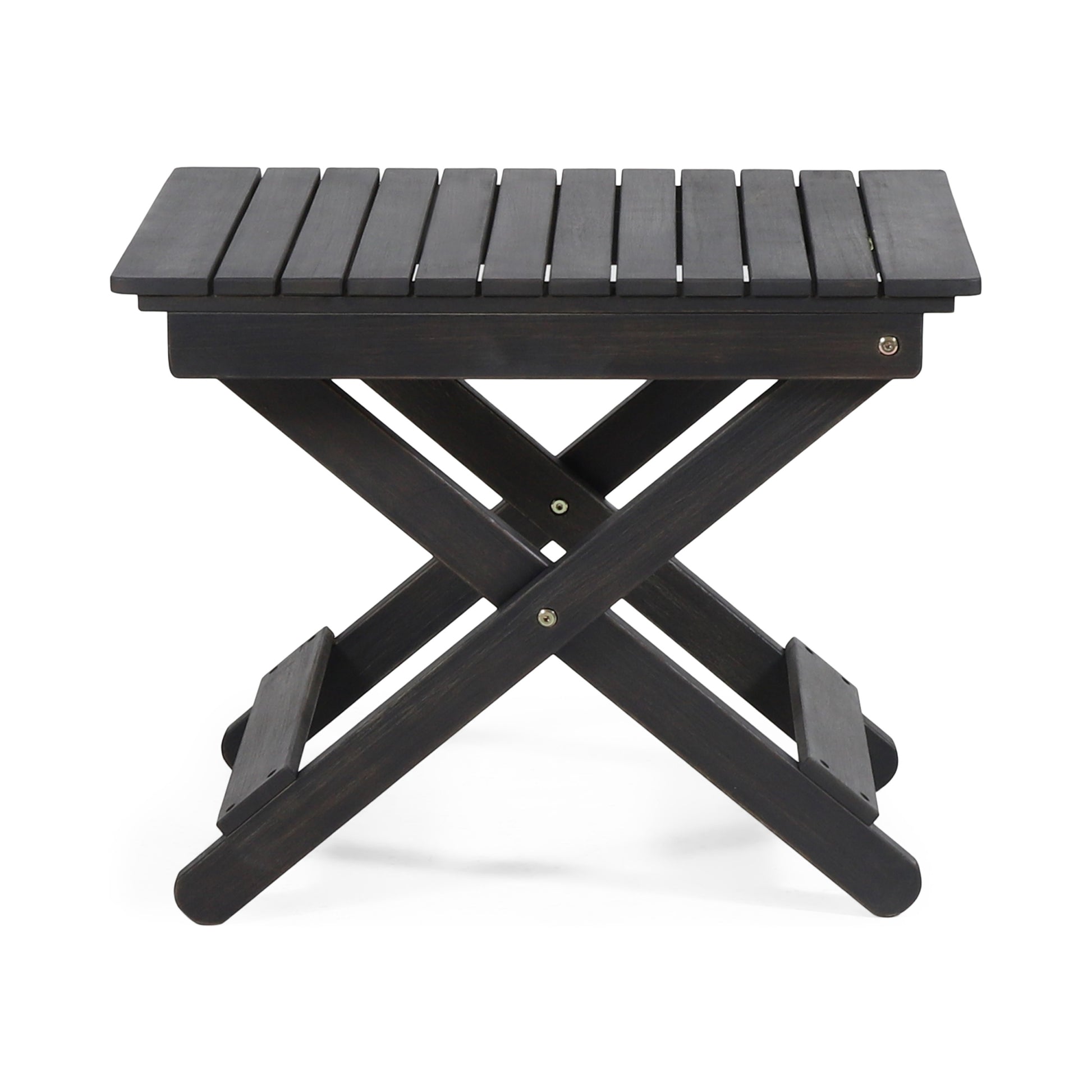 Outdoor Folding Wooden Side Table, Dark Gray, 15"D X 22.75"W X 18.25"H Dark Gray Acacia Wood