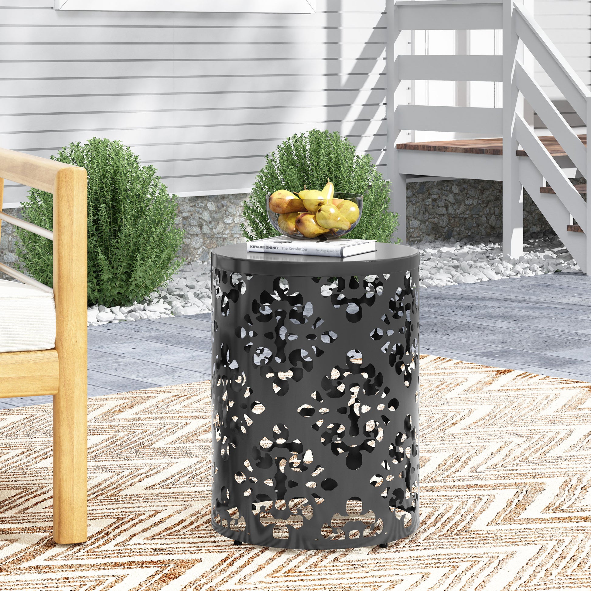 Metal End Table Large Black Iron