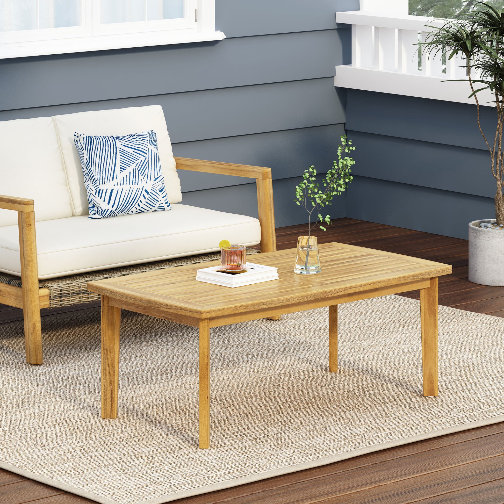 Outdoor Acacia Wood Rectangular Coffee Table, Teak, 43.25" W X 23.50" D X 17.00" H Brown Acacia Wood