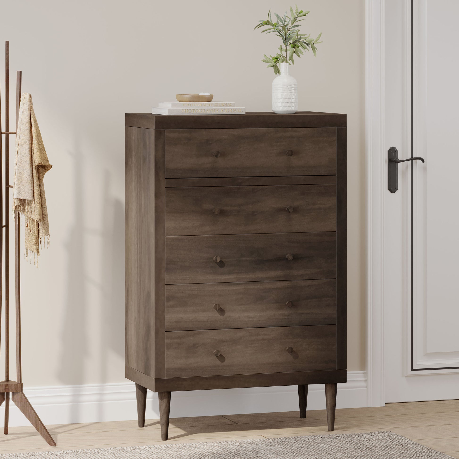 Nordic 5 Drawer Chest Walnut Mdf