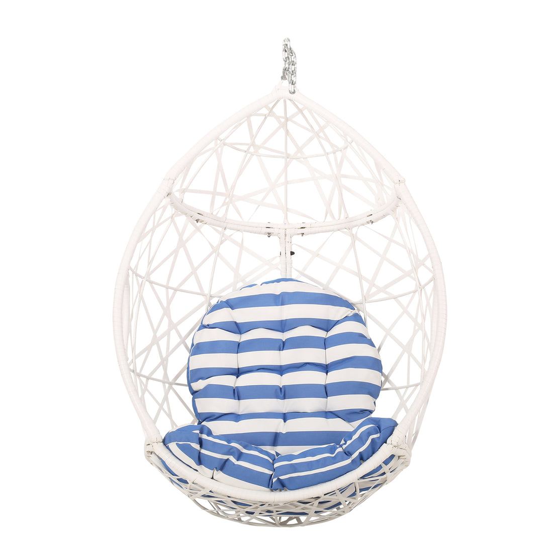 Marlin Hanging Egg Chair Basket White Blue Pe Rattan Iron Waterproof Fabric