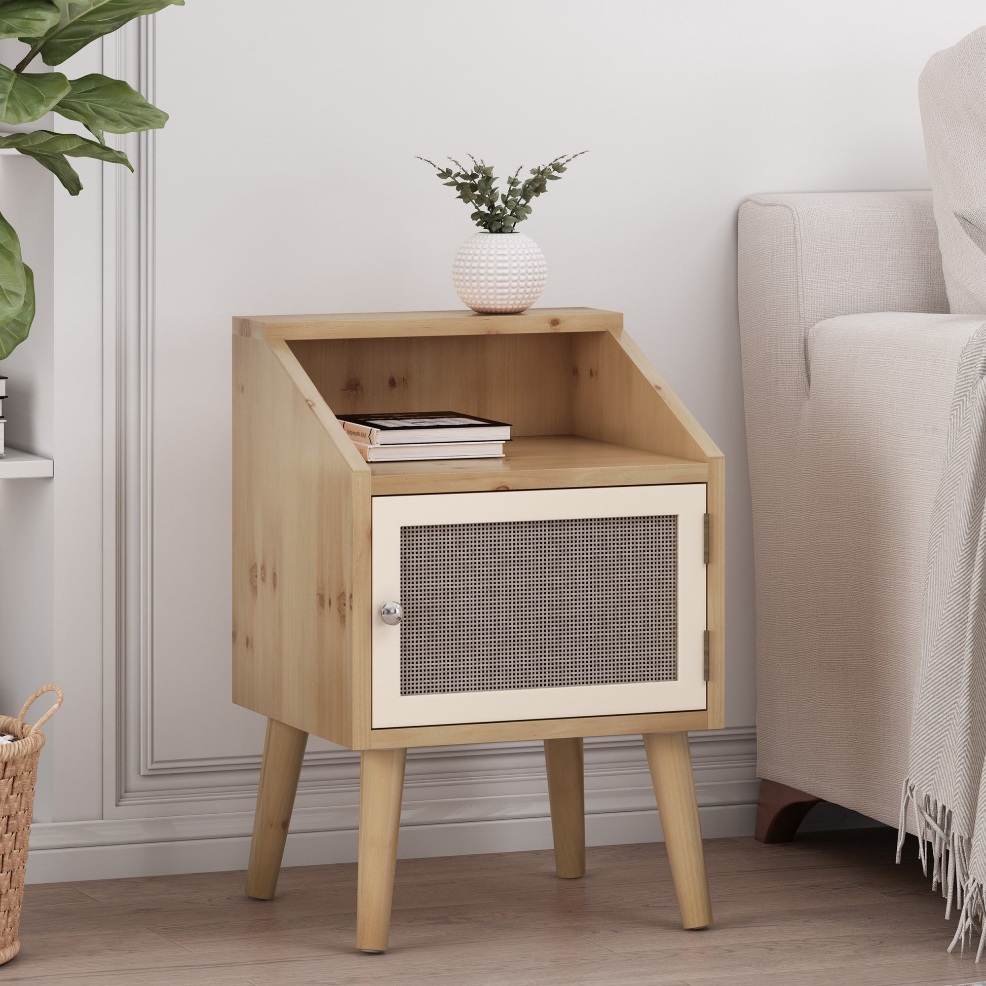 End Table Natural White Engineered Wood