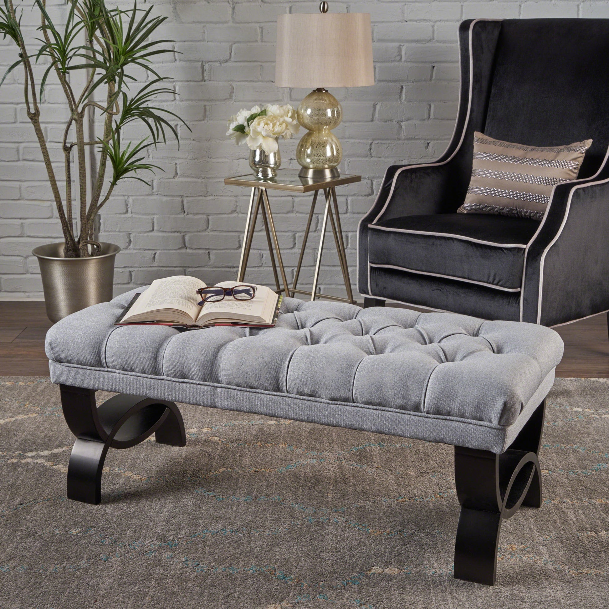 Hilton Ottoman Light Grey Fabric