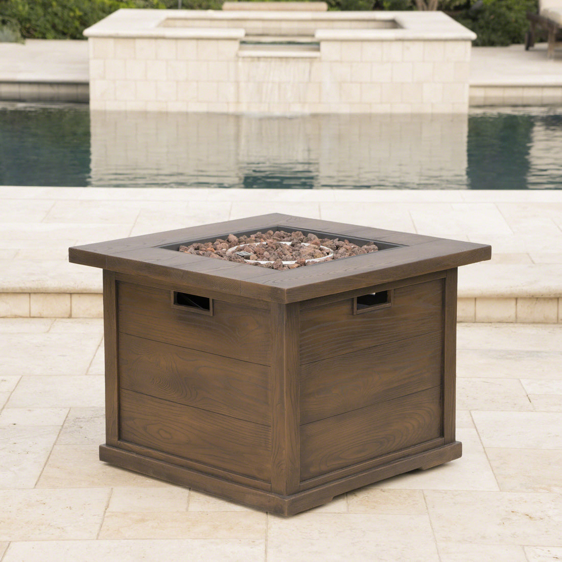 Patio Outdoor 24'' H X 32'' W Square Gas Burning Concrete Fire Pit Wood Pattern Brown 40,000 Btu Brown Garden & Outdoor Magnesium Oxide