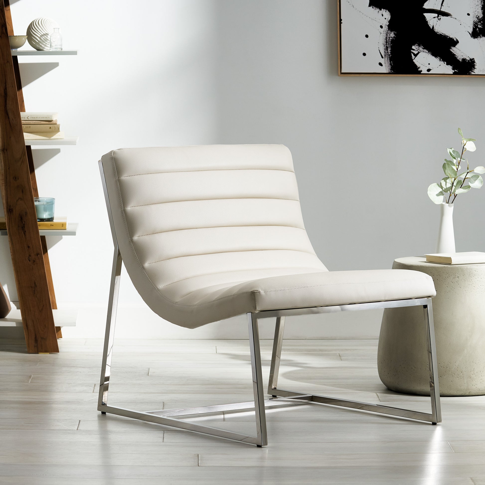 Wilmouth Roll Occassional Chair White Metal & Wood