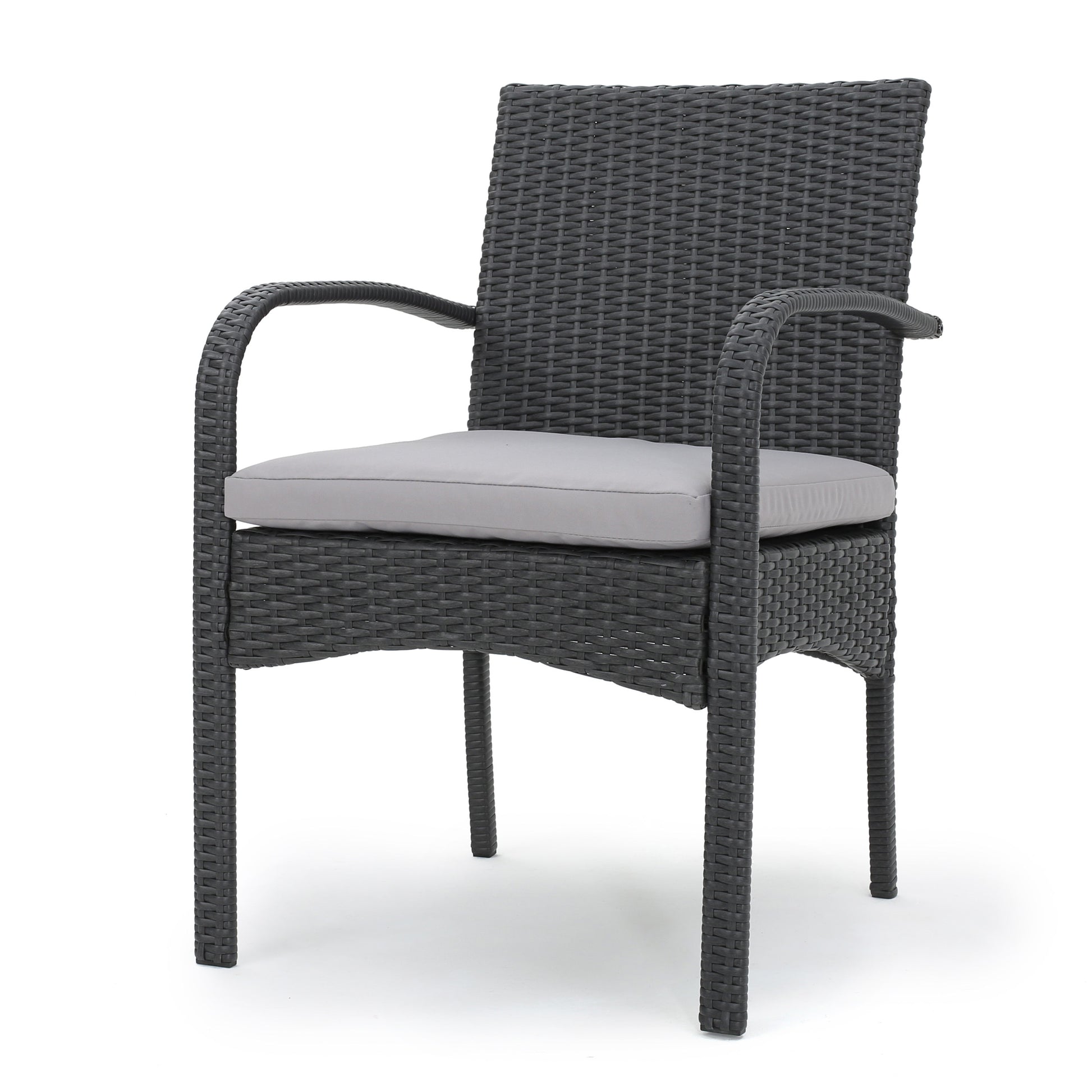 Cordoba Kd Pe Wicker Dining Chair Set Of 2 Pcs Grey Pe Rattan Iron Waterproof Fabric