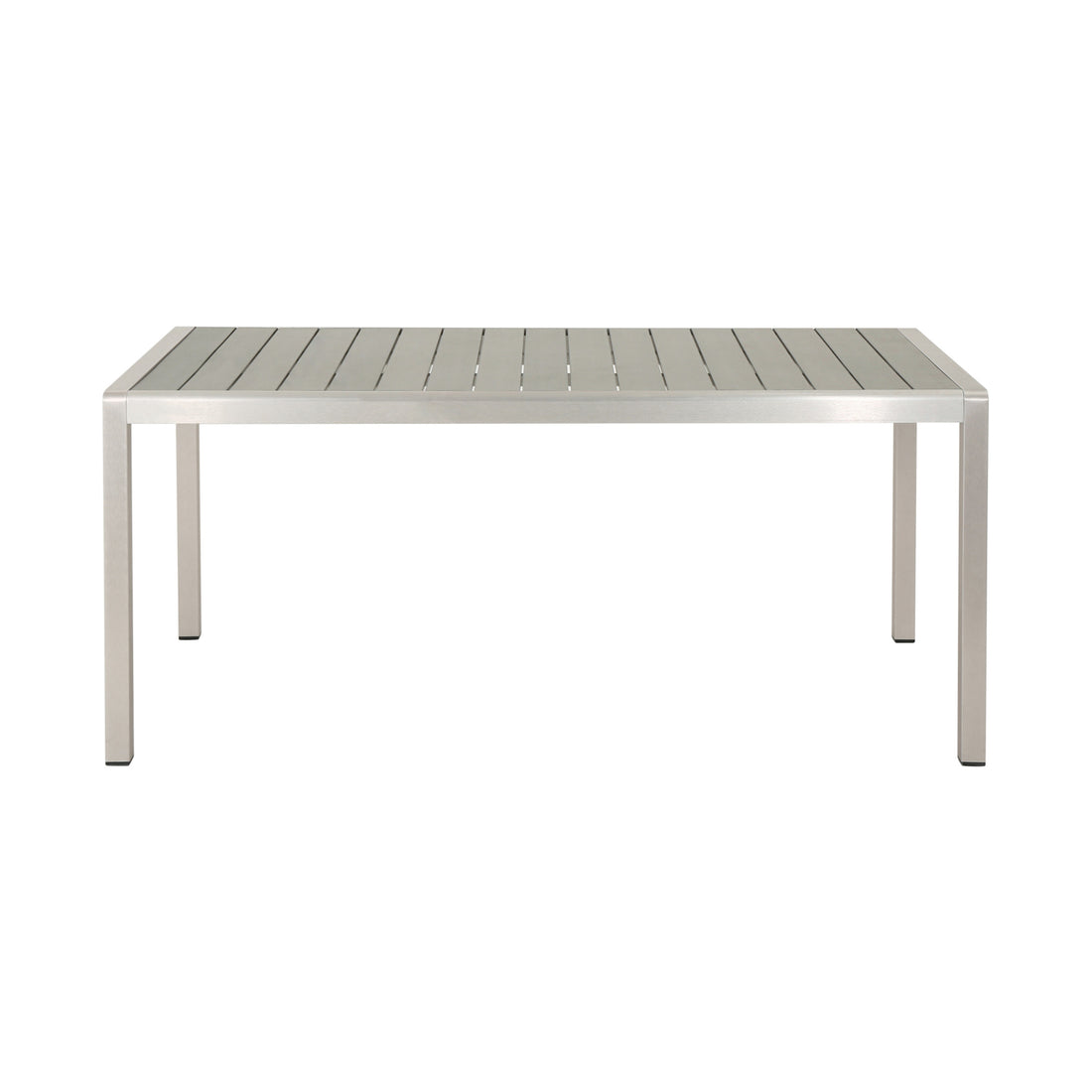 Coral Outdoor Aluminum Dining Table With Faux Wood Top, Gray Finish,Grey Grey Silver Wood