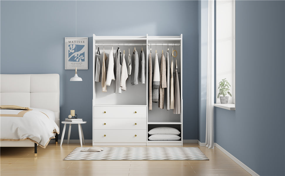 Open Wooden Wardrobe Storage For Bedroom, White White Particle Board