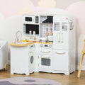 Qaba Large Play Kitchen With Full Set Of Appliances For A Modern Day Pretend Kitchen, Tons Of Storage, Corner Play Kitchen Set With Sound Effect, Educational Pretend Role Playset Game White Silver Mdf