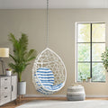 Los Alamitos Hanging Chair With 8Ft Chain White Blue Pe Rattan Iron Waterproof Fabric