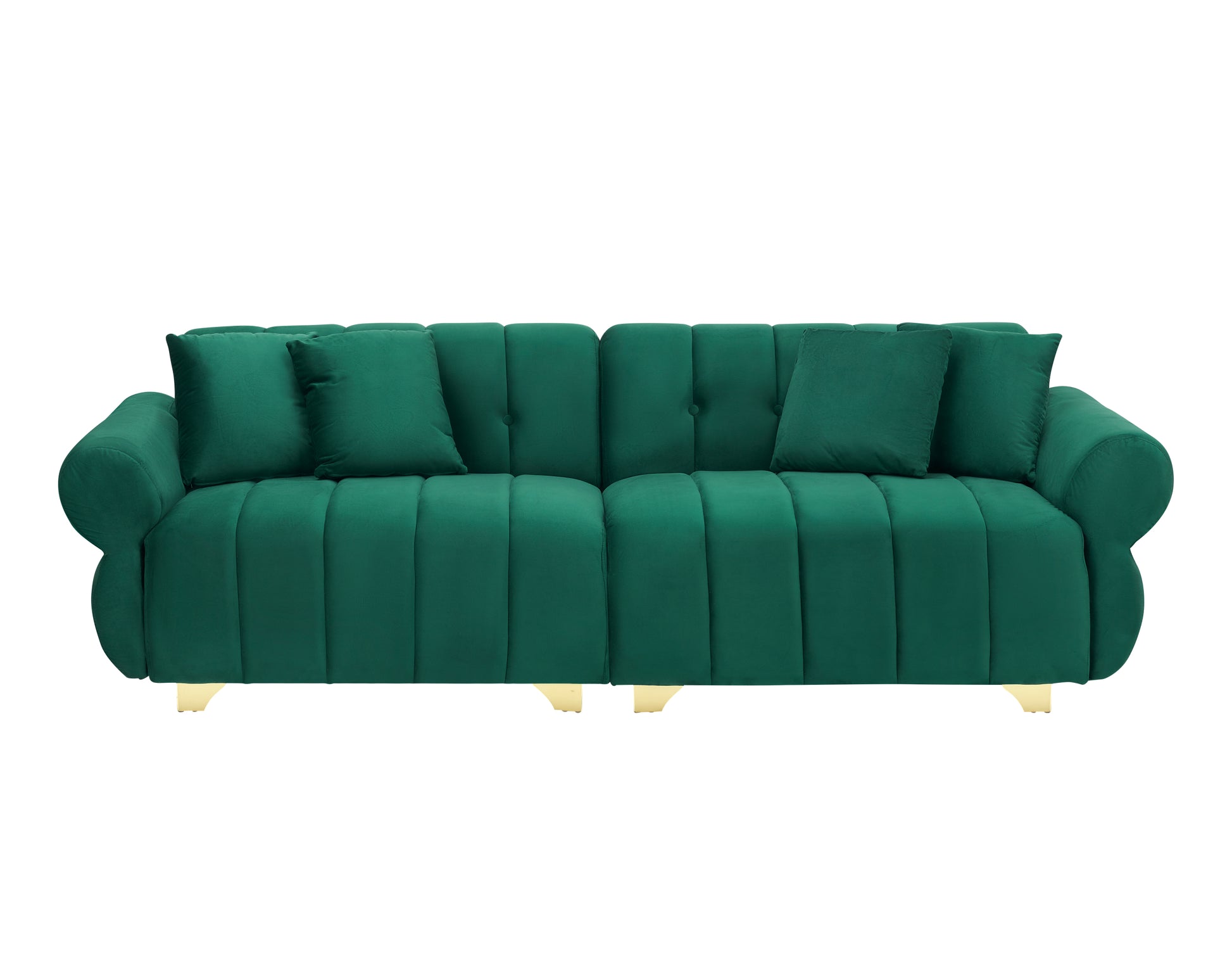 89 Inch Spring Wrapped Cushions, 3 Flannelette Sofas, Stylish Metal Feet And 4 Throw Pillows Make For A Modern Living Room Bedroom Green Velvet 3 Seat