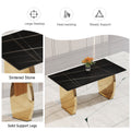 Table And Chair Set,Modern Rectangular Table With 0.4 Inch Black Patterned Tabletop And Gold Legs, Suitable For Kitchen, Dining Room, And Living Roomcomfortable Pu Seats,Perfect For Dinner, Meet Grey Black Seats 4 Sintered Stone