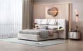 Queen Size Upholstered Platform Bed, Two Outlets And Usb Charging Ports On Both Sides, Two Bedside Pillows, Storage Shelves,Velvet, Beige Queen Beige Mdf Lvl