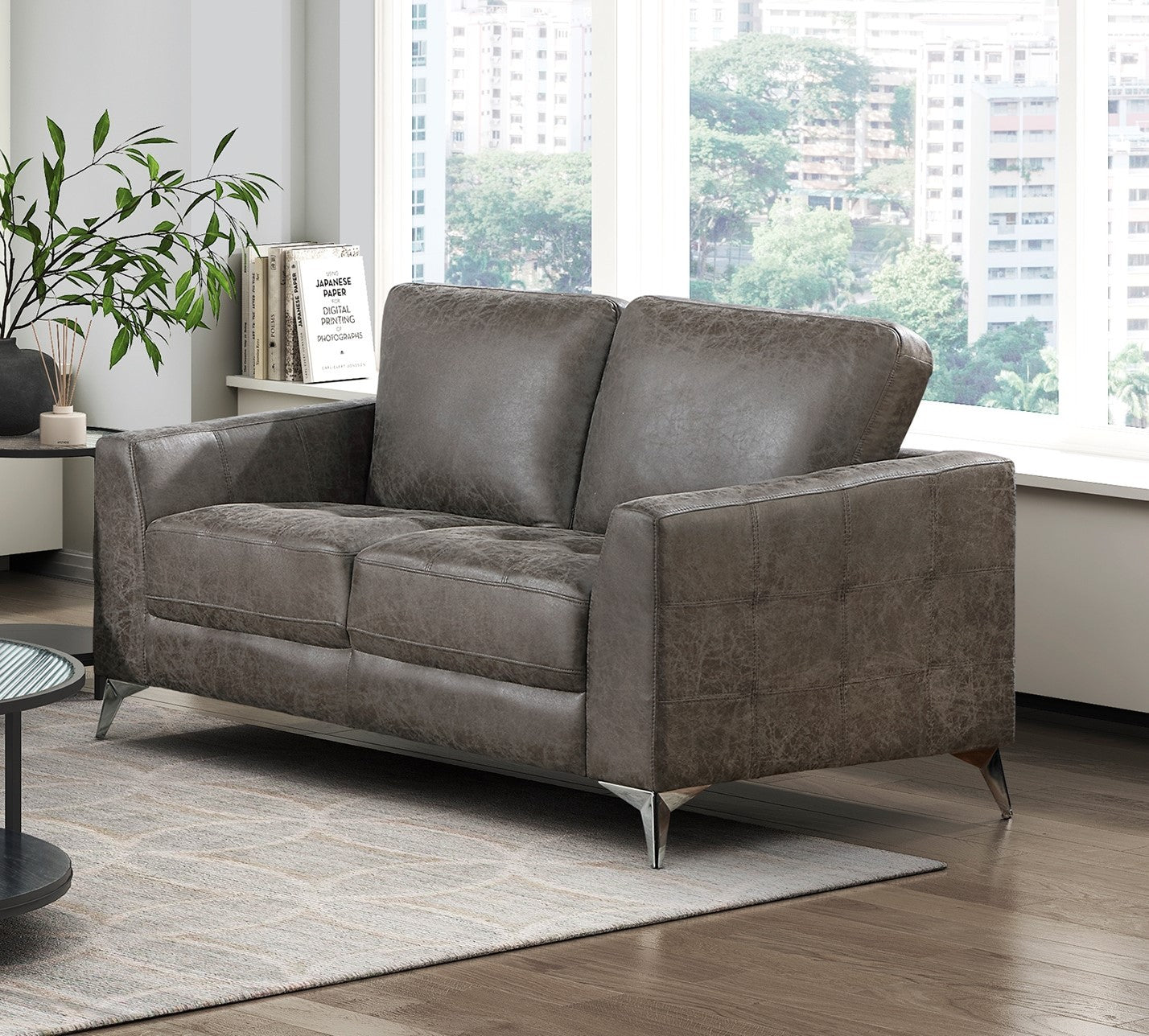 Elegant Modern Style 3Pc Sofa Set Brownish Gray Polished Microfiber Upholstery Sofa Loveseat Chair Solid Wood Living Room Furniture Silver Finish Metal Legs Brown Microfiber Wood Primary Living Space Modern Solid Wood 6 Seat