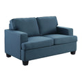 Transitional Style 2Pc Sofa Set Blue Textured Fabric Upholstered Sofa And Loveseat Track Arms Solid Wood Frame Living Room Furniture 1Pc Blue Polyester Wood Primary Living Space Transitional Square Arms Plywood,Solid Wood 5 Seat