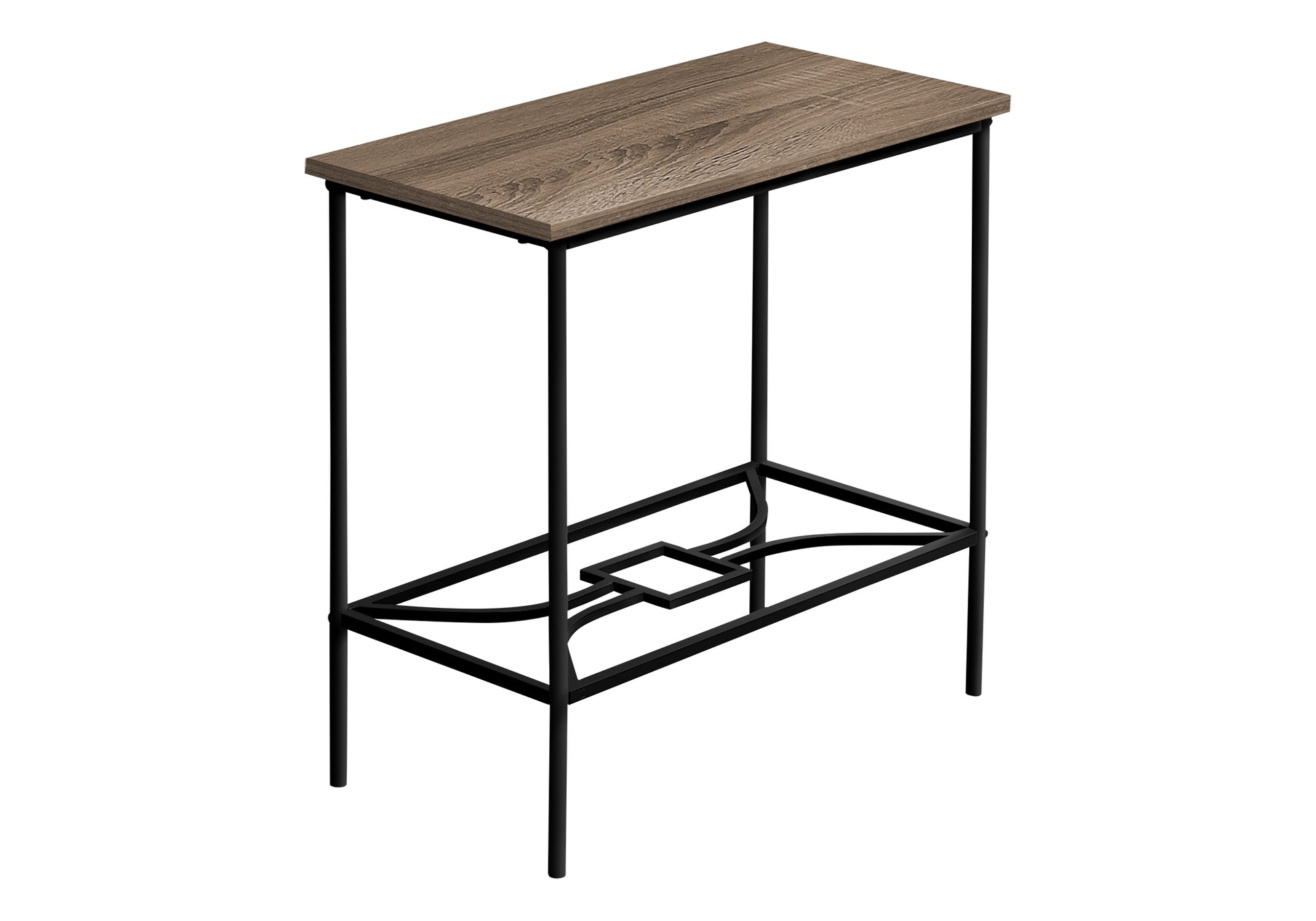 Accent Table, Side, End, Narrow, Small, 2 Tier, Living Room, Bedroom, Brown Laminate, Black Metal, Contemporary, Modern Taupe Mdf