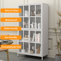 Premium Metal Storage Cabinet With Tempered Glass Doors,Sideboards & Buffets, Adjustable Shelves, Anti Tipping Device, Magnetic Silent Closure, And Adjustable Feet For Home And Office Use White Primary Living Space Modern Metal Metal