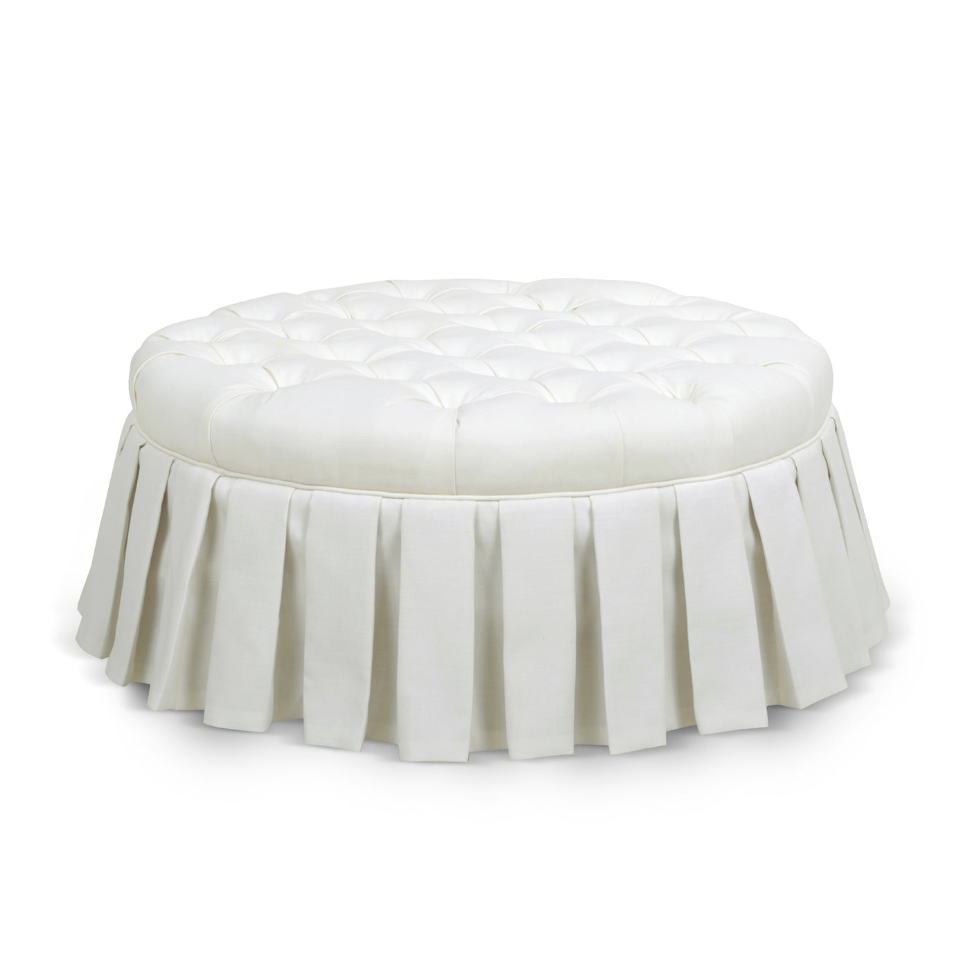 Luciana Tufted Cocktail Ottoman With Skirt, Antique White Polyester Antique White Foam Polyester