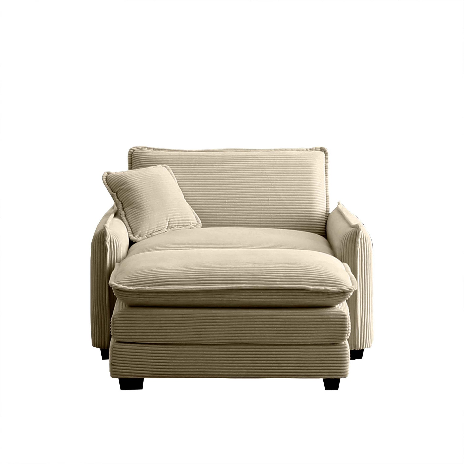 Single Deep Seat Sofa With Footstool With One Pillow, Suitable For Living Room And Bedroom, Club Multiple Occasion,Came Corduroy Camel Corduroy 1 Seat