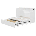 Full Size Murphy Bed With Drawer And A Set Of Sockets & Usb Ports, Pulley Structure Design, White Full White Plywood