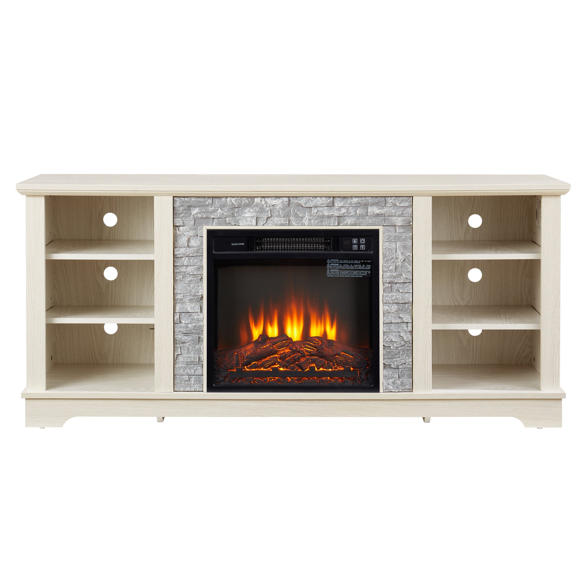 Mantel Electric Fireplace Stone Tv Media Stand, Open Storage Modern Entertainment Console Space With 18" Fireplace Insert, White, 58.31"W*15.39"D*26.06"H White 60 69 Inches Mdf