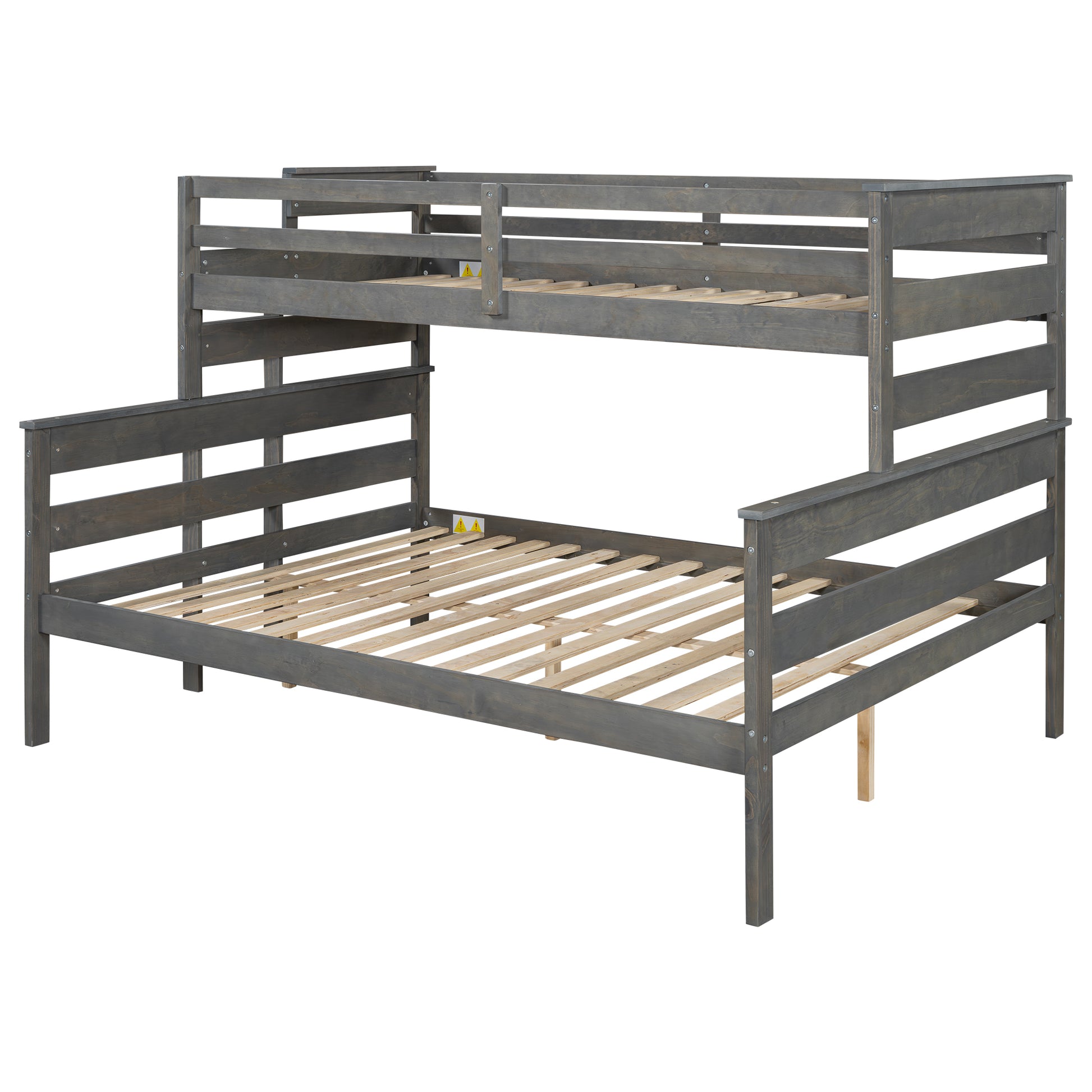 Wood Twin Xl Over Queen Bunk Bed With Ladder, Gray Twin Xl Box Spring Not Required Gray Wood Bedroom Bunk Solid Wood Mdf