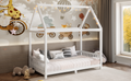 Wood Twin Size House Bed With Guardrail And Led, White Box Spring Not Required Twin White Wood Bedroom Solid Wood Mdf