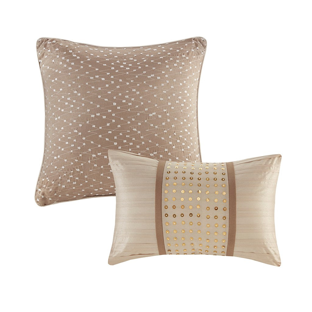 8 Piece Embroidered Comforter Set Natural Cal King California King Beige Polyester