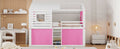 Full Size Bunk Wood House Bed With Tent, Pink White Full Pink White Solid Wood Mdf