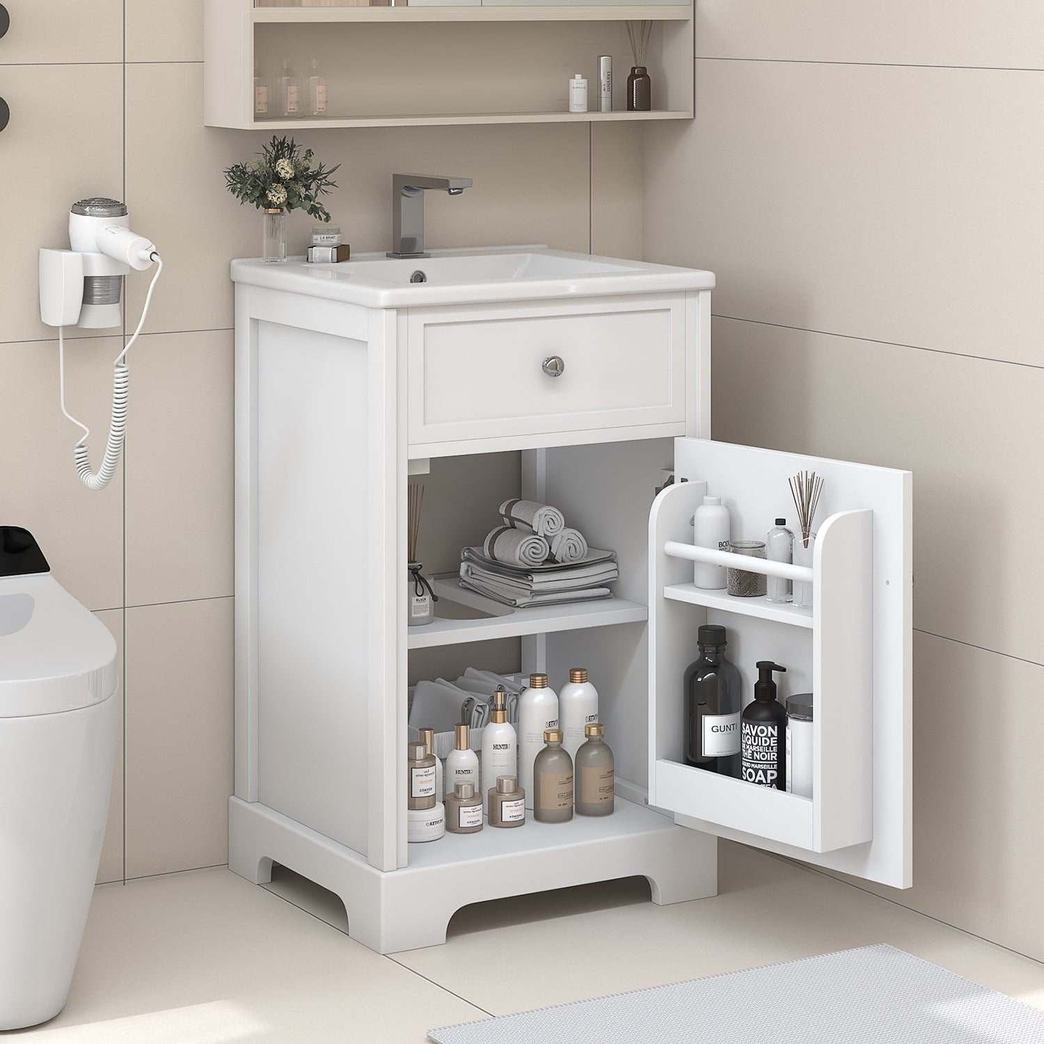 20" Bathroom Vanity With Sink, Bathroom Cabinet With Soft Closing Door, Storage Rack And Adjustable Shelve, White Old Sku:Wf531249Aak White Mdf