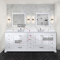 White Double Bath Vanity 84 In. W X 22 In. D, With White Quartz Top White Plywood Wood