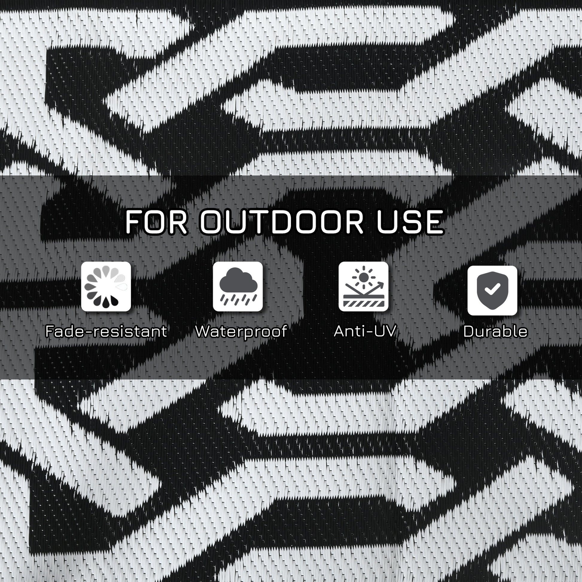 Outsunny Reversible Outdoor Rug, 8' X 10' Waterproof Plastic Straw Floor Mat, Portable Rv Camping Carpet With Carry Bag, Large Floor Mat For Backyard, Deck, Picnic, Beach, Black & White Chain Multicolor Polypropylene