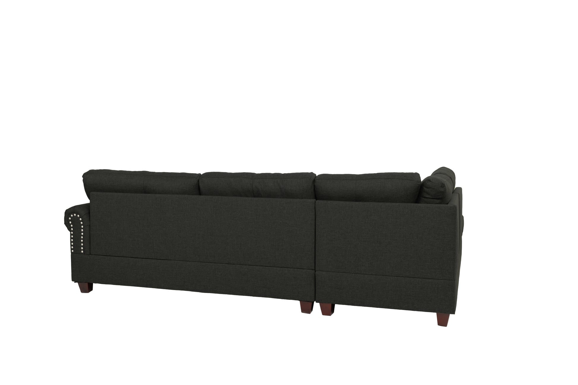 Contemporary 3 Pcs Sectional Sofa Ash Black Polyfiber Cushion Sofa Chaise Ottoman Reversible Couch Pillows Black Multi Wood Primary Living Space Tufted Back Contemporary,Modern L Shaped Rubberwood Particle Board 5 Seat