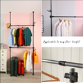 Telescopic Garment Rack, Heavy Duty Design Movable Diy By Hand No Damage To Wall Ceiling Hanging Rail, 31 47In Wide Adjustable, 120 Kilogram Loading, Reach Hook Included,Black Black Primary Living Space Metal